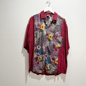 Vintage CLUB LOTTO Men’s Maroon Multi Color Short Sleeve Disco Shirt Button Up L